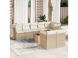 Vidaxl 9 Pcs Conjunto De Sofás P/ Jardim Com Almofadões Vime Pe Bege