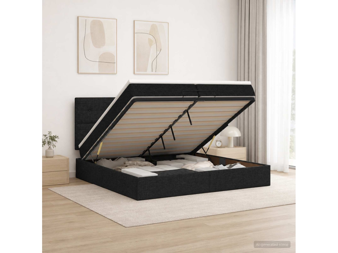 Vidaxl Cama Ottoman Com Colchão E Led Preto 200 X 200 Cm Tecido