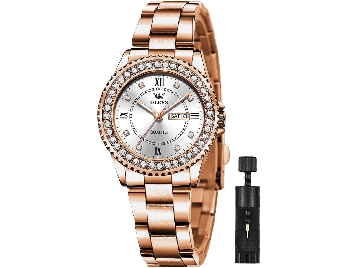 Relógio Feminino de Quartzo com Diamante Pequeno Mostrador Relógio de Aço Inoxidável À Prova DÁguarosa Ouro