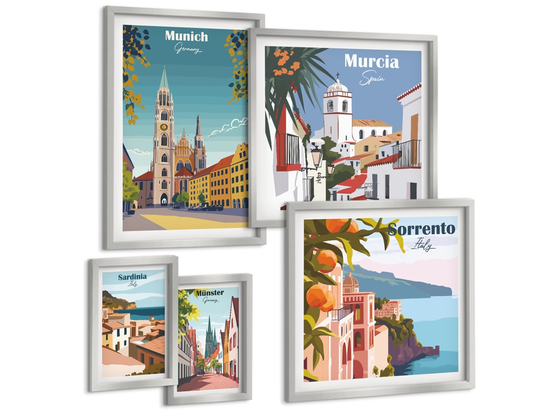 Galeria De Pinturas Murais Grama, Libélulas À Beira-mar Moldura Prateada Quadros Para O Escritório Espelharte (conjunto De 5 Imagens)