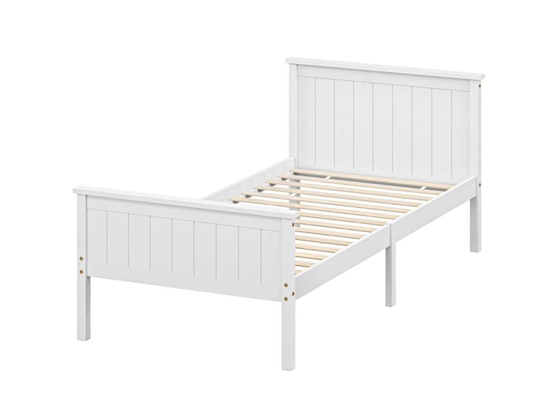 Cama Individual Madeira Maciça Com Base E Pé Ripas Incluso, Montagem Fácil Branca 90x200cm