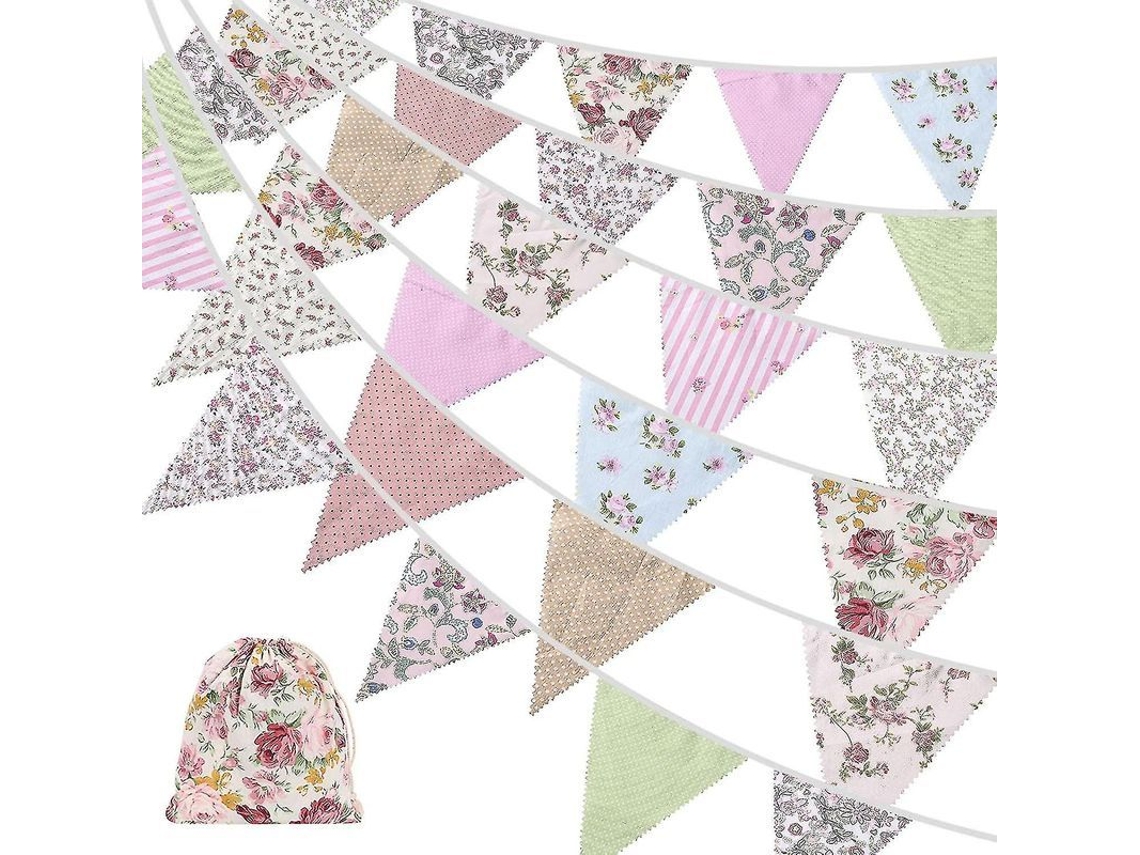 Bandeira triangular floral vintage de algodão Fasst, 42 peças, 12 metros, para festa de aniversário ou jardim.