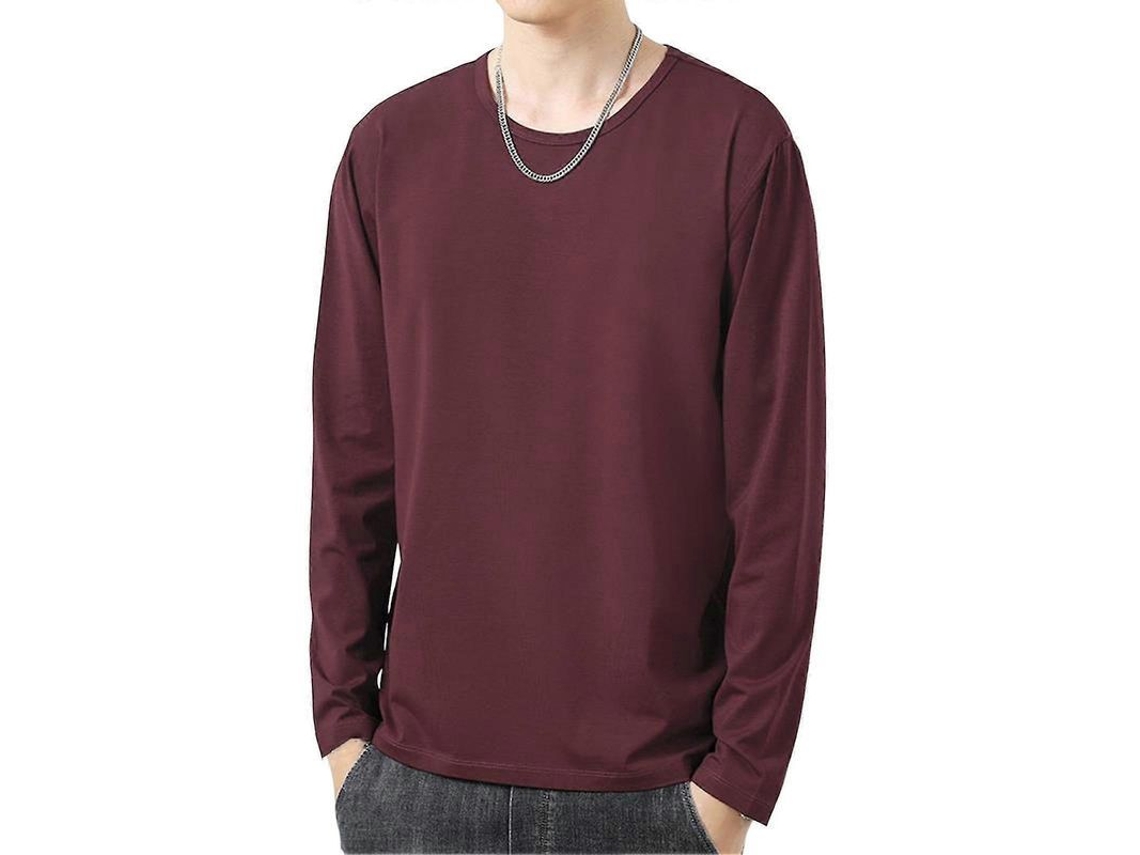 Camiseta Casual Masculina De Manga Longa Com Tecido Poliéster Macio E Respirável - Estilo Slim E Versátil Para Outono E Inverno Vinho Tinto