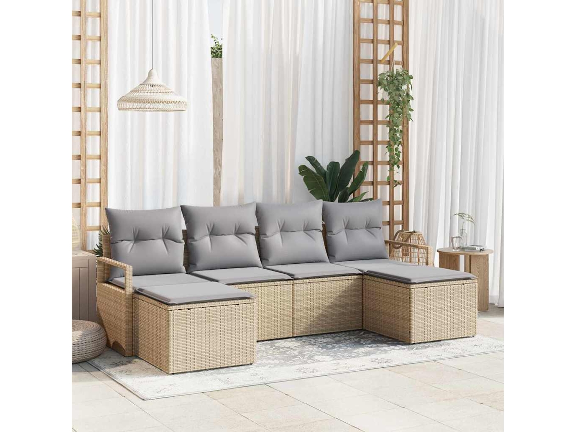 Vidaxl Conjunto De Sofás 6 Unid. Bege Vime Pe