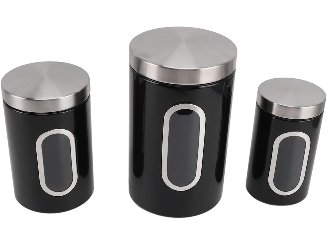 Conjunto De 3-potes Cozinha Em Ferro Com Janela Transparente, Recipiente Hermético Para Café, Chá, Açúcar, Farinha