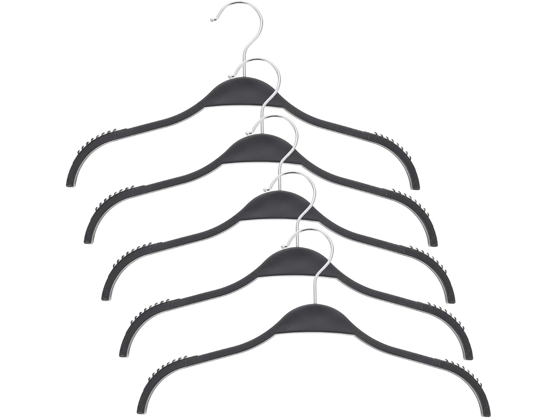 Conjunto de 5 cabides GOKOCO em plástico preto antiderrapante, robustos e multifuncionais