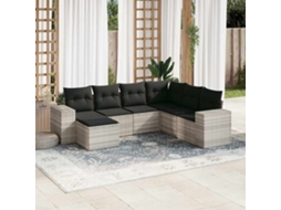Vidaxl 7 Pcs Conj. Sofás Jardim Com Almofadões Vime Pe Cinzento-claro