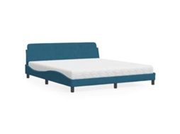Cama Com Colchão 180x200 Cm Veludo Azul