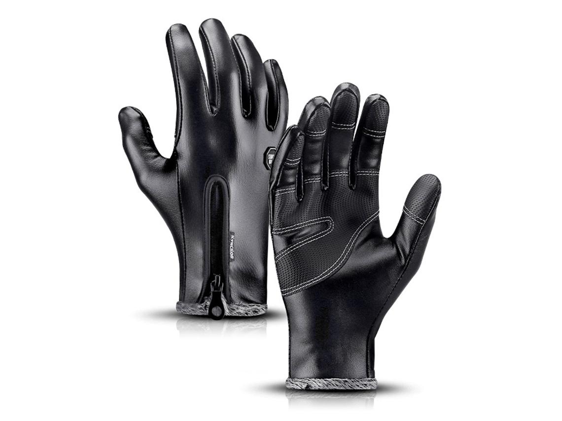 Luvas Inverno Impermeáveis Windproof Aquareproof Com Toque Táctil E Pelúcia Interior De Couro Pu