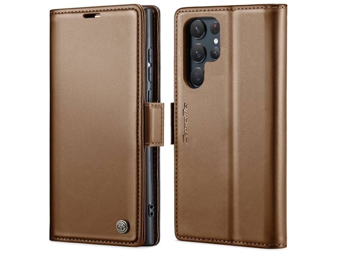 Capa Para Samsung Galaxy S22 Ultra 5g Borboleta Fivela Litchi Textura De Telefone De Couro Rfid Antirroubo Marrom