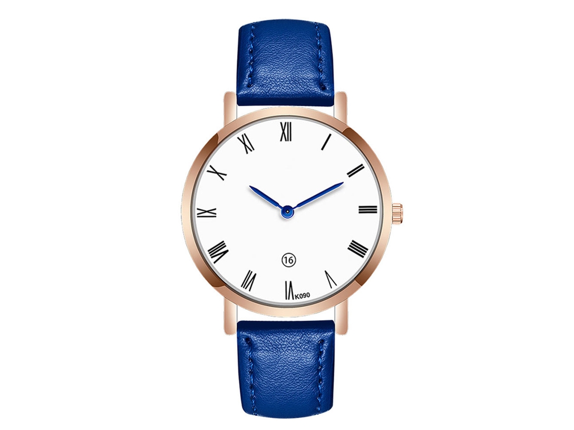 Relógio Masculino Casual de Pulseira de Couro Pu com Movimento de Quartzo (azul Real)
