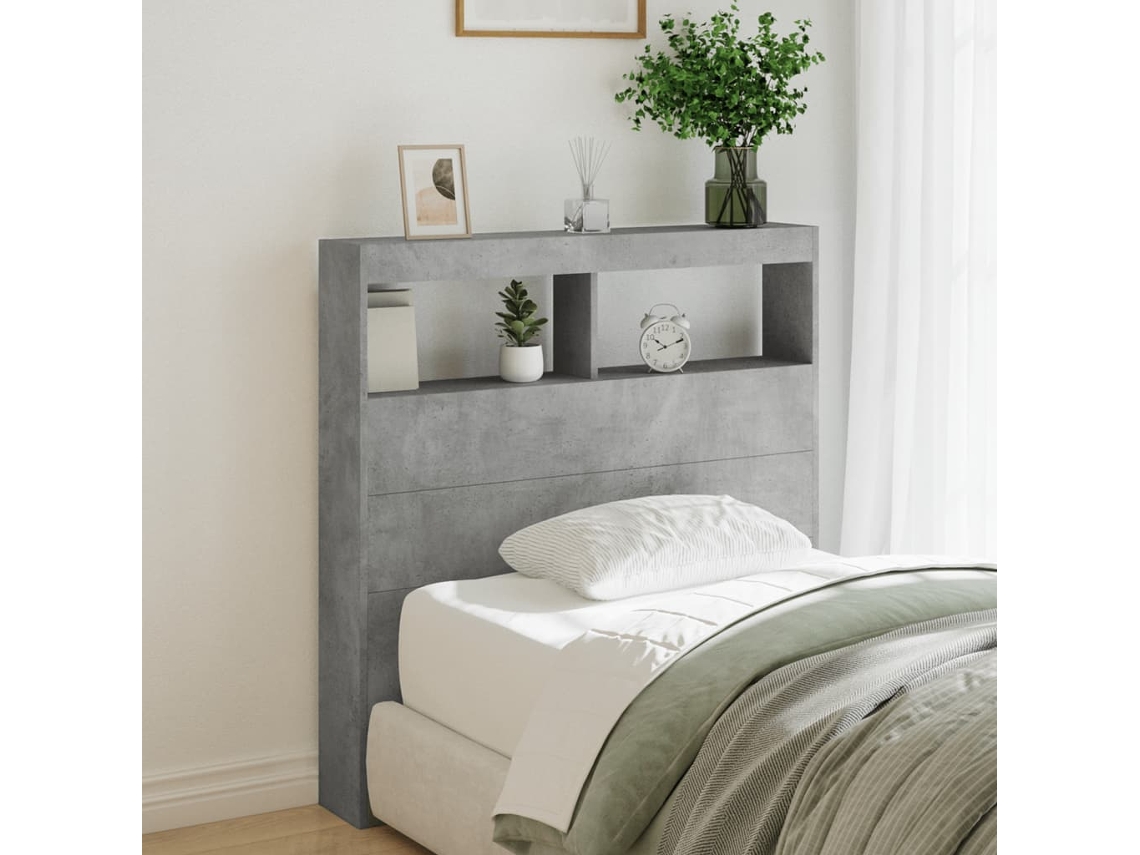 Mesilla de noche con luces LED 100x17x102cm Gris Cemento