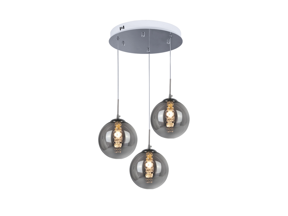 Luminária Pendente em Vidro Cinza Diam.28Cm G9 com 3 Luzes Candeeiro de Mesa de Jantar Colorido Moderno Candeeiro de e Sala de Estar NETTLIFE