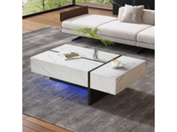 Mesa de centro moderna branca com iluminação LED e design irregular, também disponível em mármore claro, 105x60x35 cm, da PAPRIKA, para sala de estar.