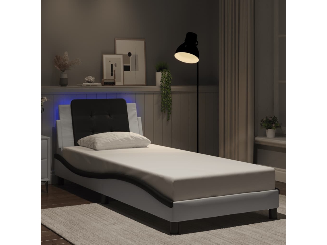 Estrutura de cama Vidaxl com LED, sem colchão, Zadar 80x200 cm, branco/preto
