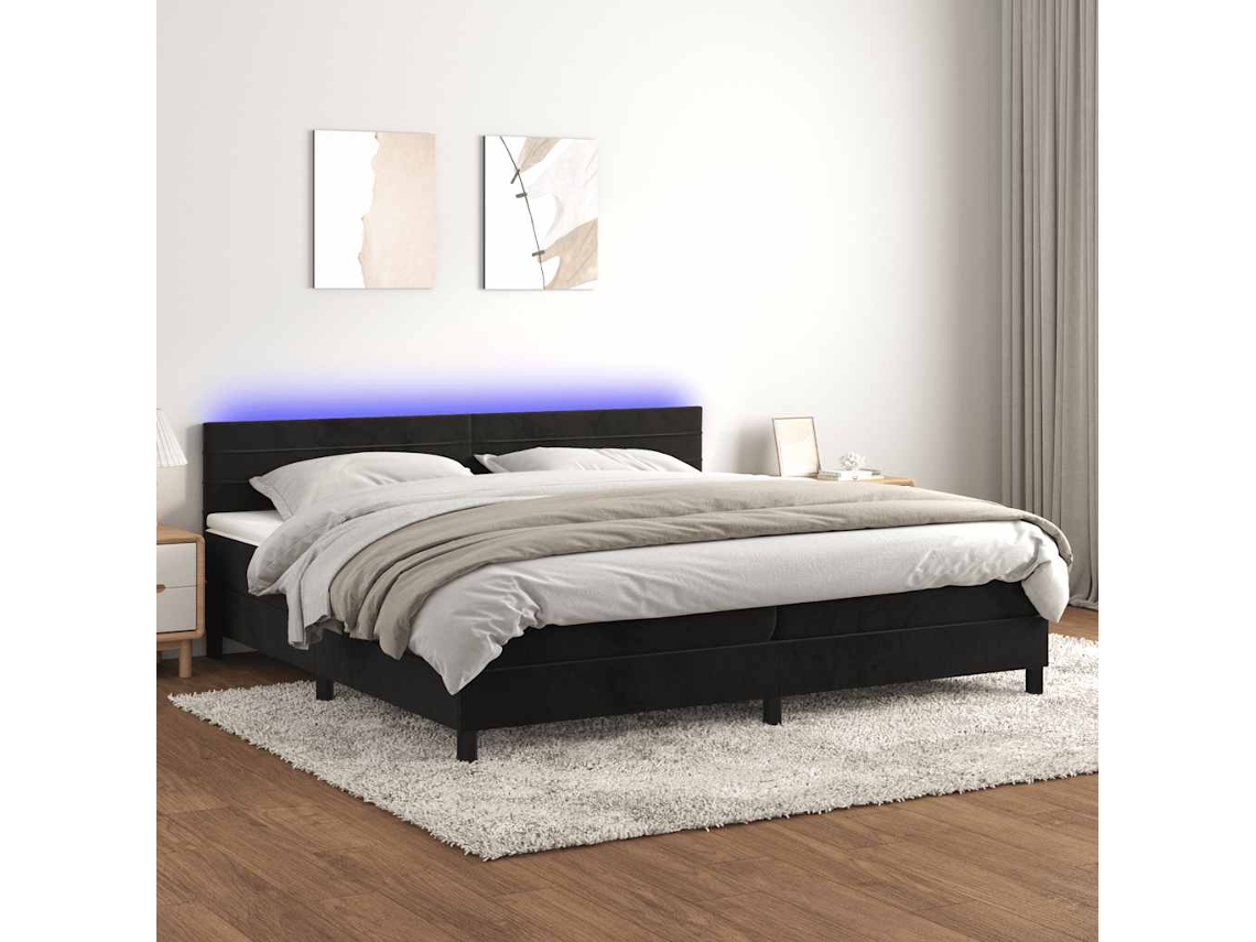 Vidaxl Cama Box Spring C/ Colchão/led 200x200 Cm Veludo Preto