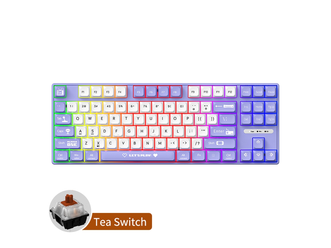 Ajazz AK870MC Tea Switch Roxo Branco Cor Mista Teclado Para Jogos Com Fios DIY Teclado de Escritório