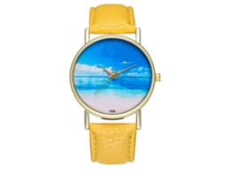 Reloj De Pulsera De Cuarzo Unisex Con Dial Redondo Moda (amarillo)