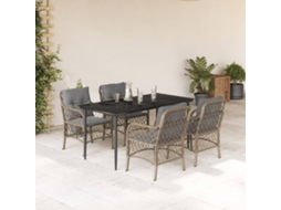 Conjunto 5pcs Jantar Jardim C/ Almofadões Vime Pe Bege Misturado Dkd Home Decor