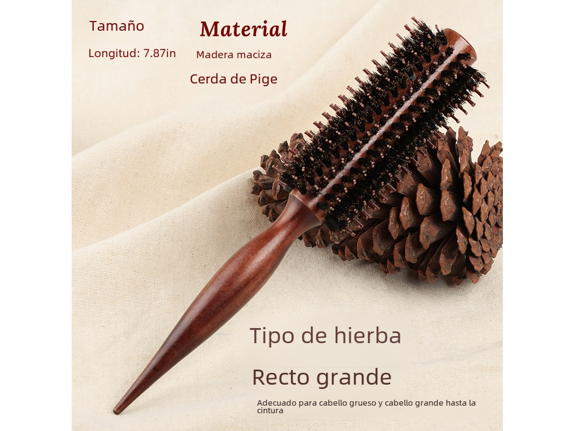 (m) Pente Redondo Para Ondular Cabelos Com Cerdas Naturais De Javali - Ferramenta Para Estilizar O Cabelo Em Casa