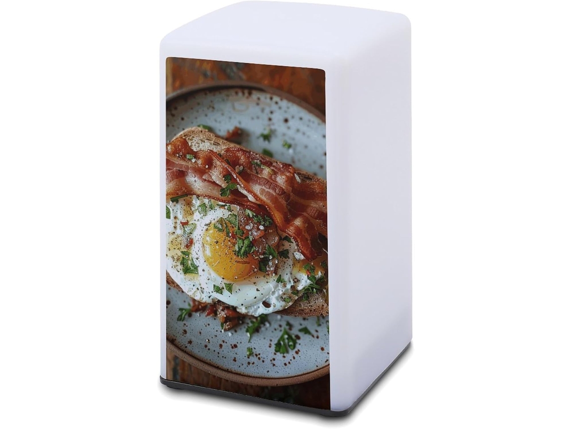 Abajur de mesa pequeno com estampa de ovo e bacon, fácil de usar, luz suave, ideal para sala de estar.