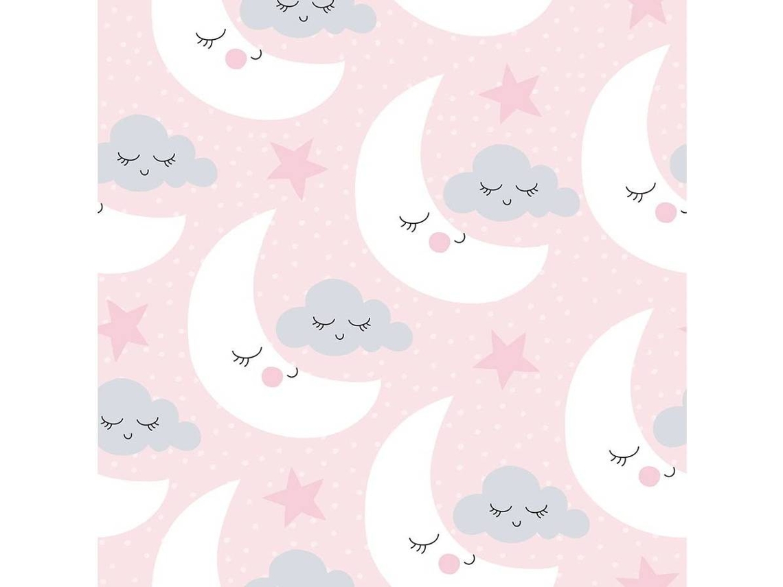 Tapete OEDIM Infantil Lua e Nuvens (Rosa - 95x200cm - PVC)