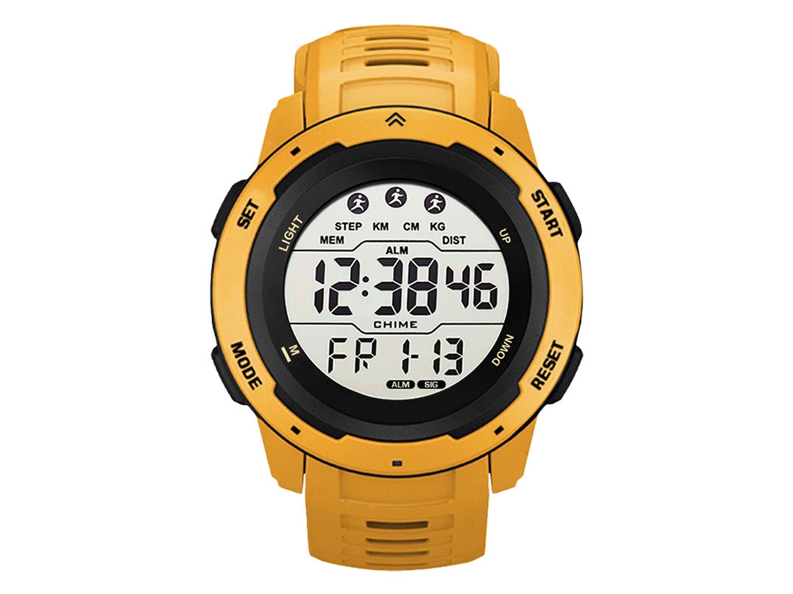Business Relógio Digital Esportivo Multifuncional À Prova D'água Luminoso Cronômetro Masculino Corrida Outdoor Amarelo