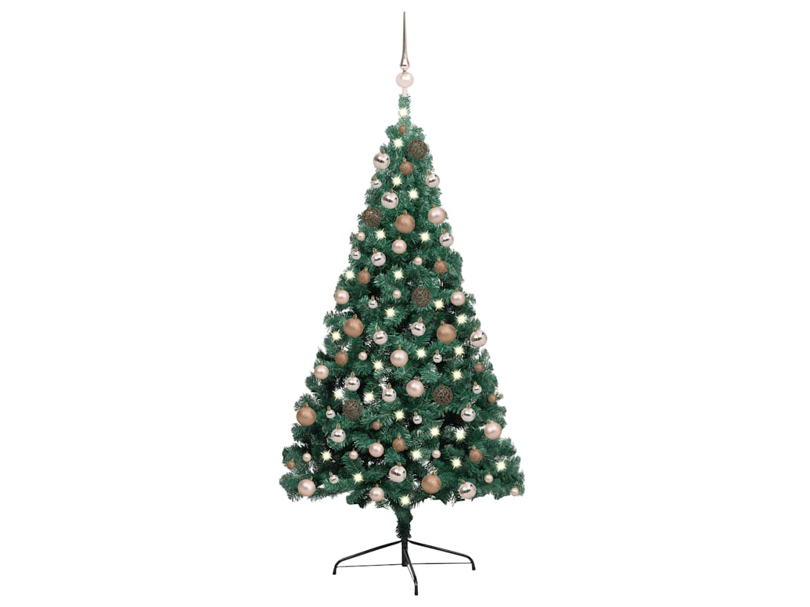 Vidaxl Meia Árvore Natal Artificial Pré-iluminada C/ Bolas Verde