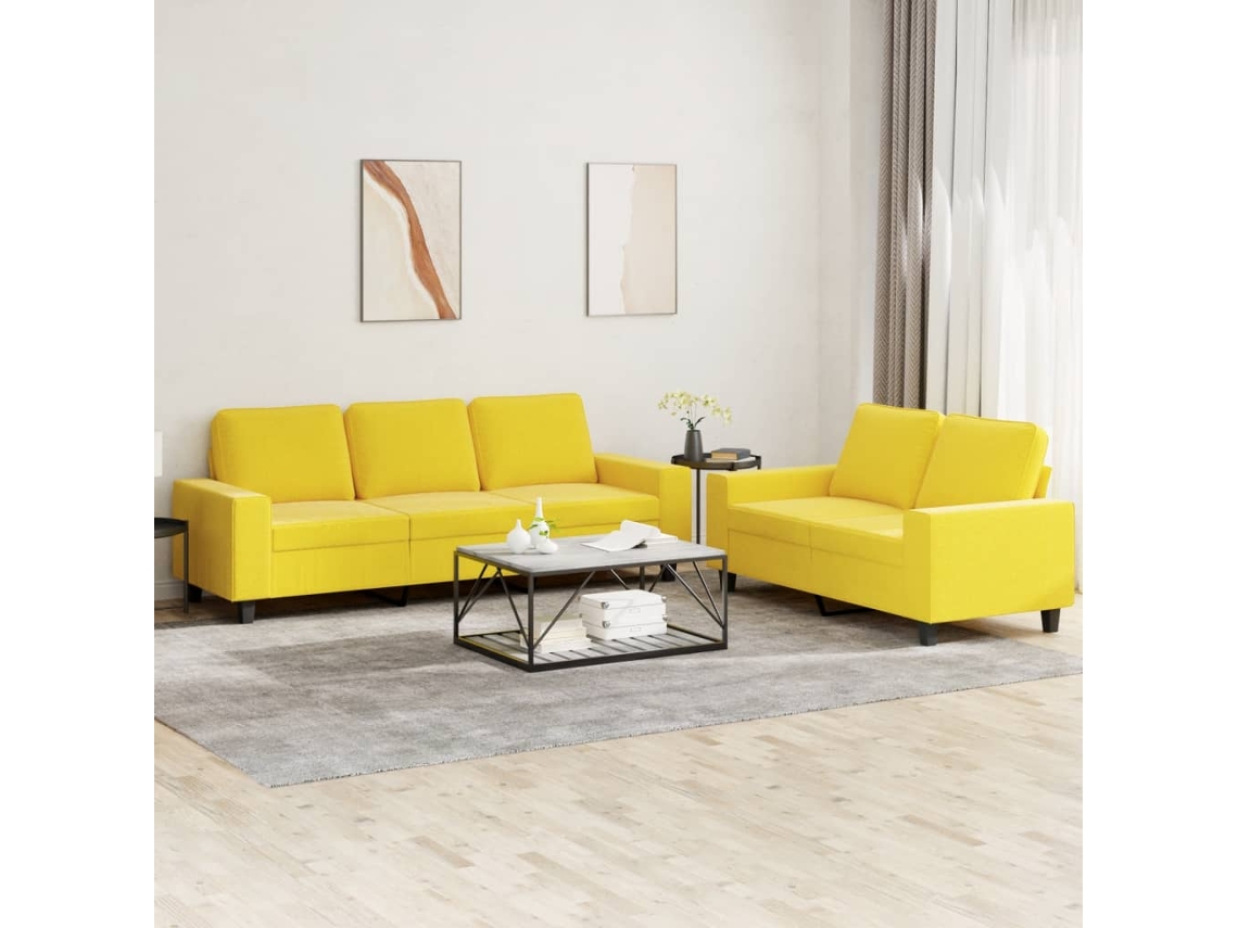 Vidaxl 2 Pcs Conjunto de Sofás Tecido Amarelo claro