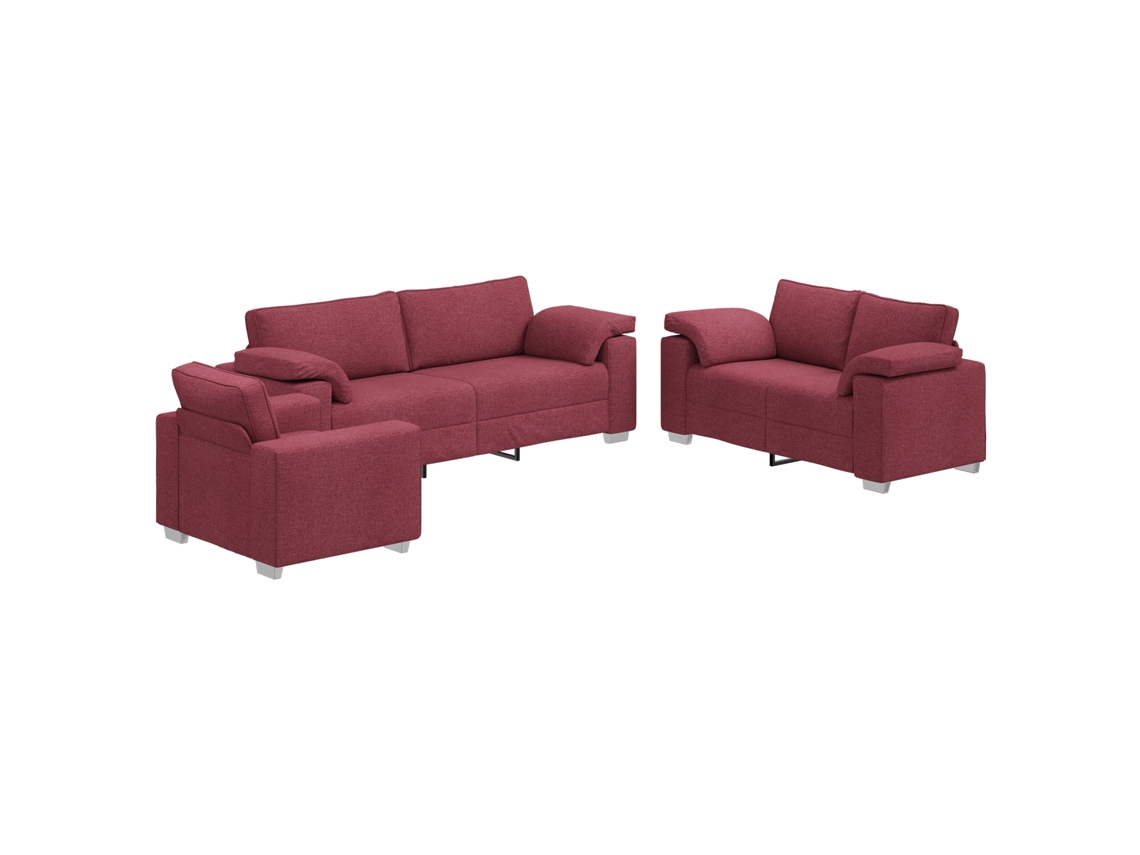 Conjunto 3 Sofá De Linho Vidaxl Vermelho Linho (219 X 80 X 82 Cm)