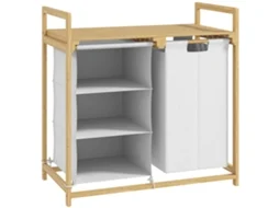 Cesto Roupa Bambu Branco 70x36x70cm, 4 Compartimentos, 83l.-uu
