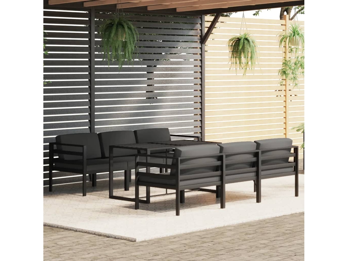 Conjunto de Lounge de Jardim com 7 Peças e Alumínio Antracite Almofadões Dkd Home Decor