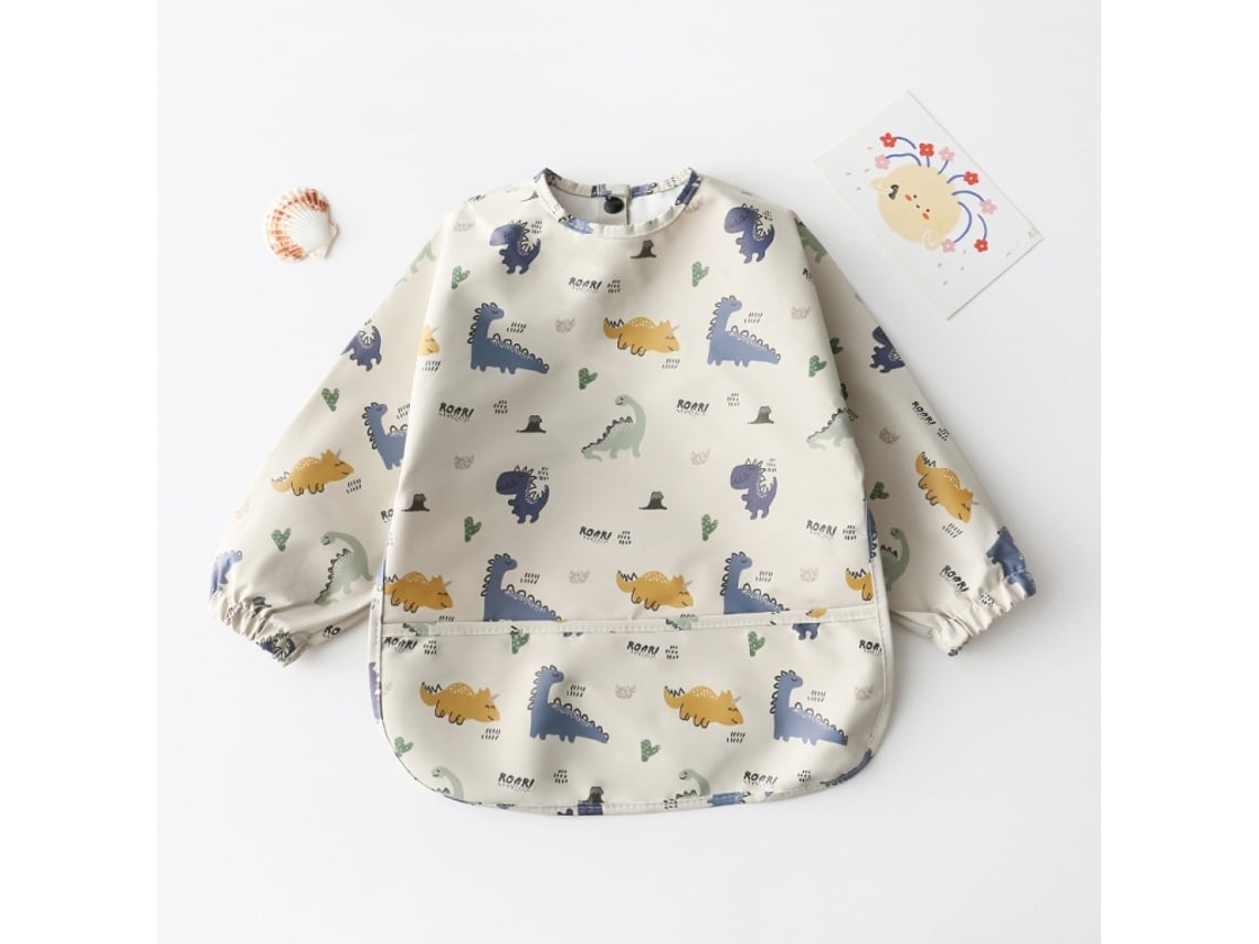 Babador de Pu Macio para Bebê de Manga Comprida À Prova D'água Lavável e Fácil de Limpar Bata com Bolso, Tamanho: S Dinossauros XIAOMOYU