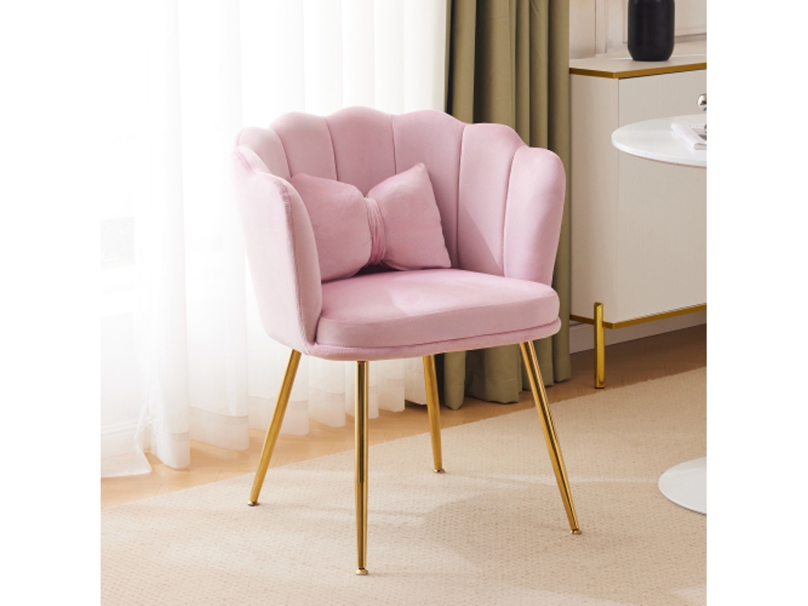 Poltrona Moderna BTFORUS de Veludo para Sala, Cadeira Banheira, Confortável, Decorativa com Encosto Pétala e Pernas de Metal Dourado
