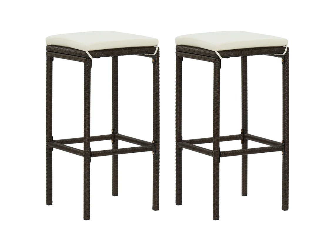 Vidaxl Bancos De Bar Com Almofadões 2 Pcs Vime Pe Castanho