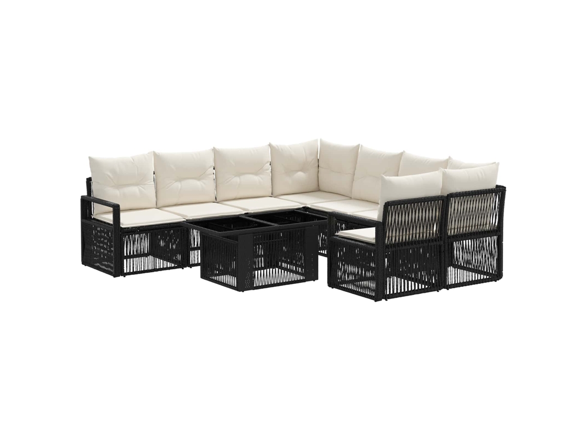 Vidaxl Conjunto De Sofá De Jardim 9 Unid. Preto E Branco Creme Vime Pe