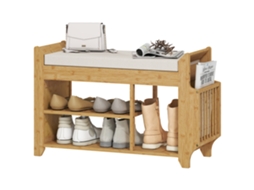 Banco Sapateira DECORALAR TECH de bambu com assento acolchoado e compartimento lateral para botas 80x30x50cm natural