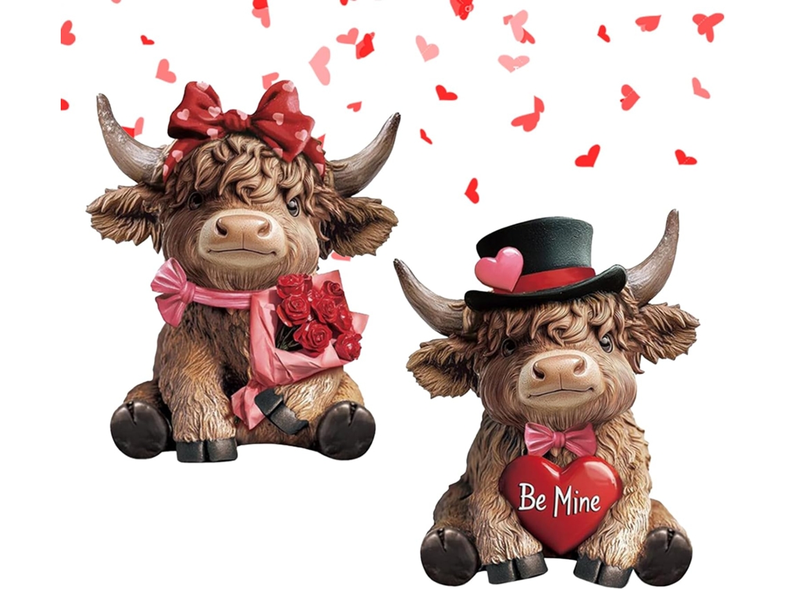 Miniaturas Vacas Casal Bezerros Resina Namorados Conjunto 2 Estátuas Animais Ambientes Externos Casamento GOKOCO
