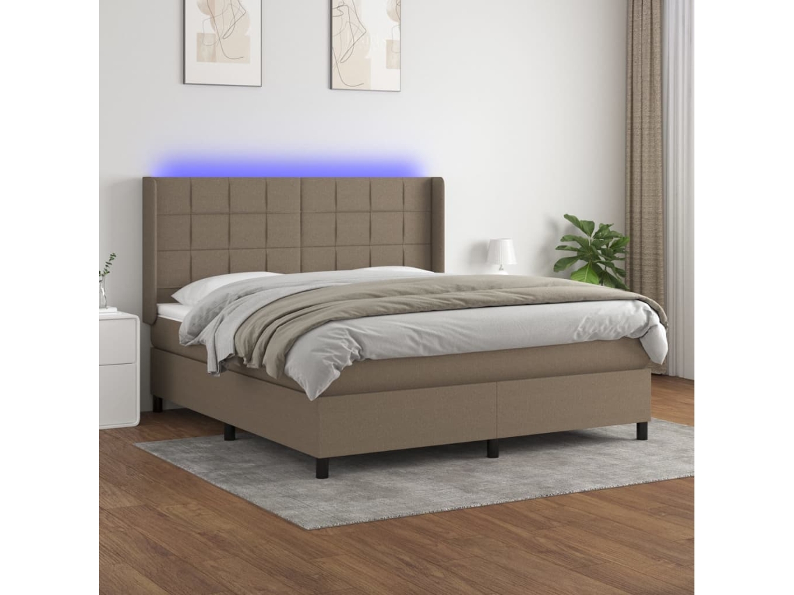 Cama Box Spring Colchão/led 160x200 Cm Tecido Cinza-acastanhado