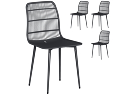 Conjunto de Cadeiras de Jantar Ao Ar Livre para 4 Pessoas. Cadeiras de Jardim com Encosto Ranhurado. Preto Ge