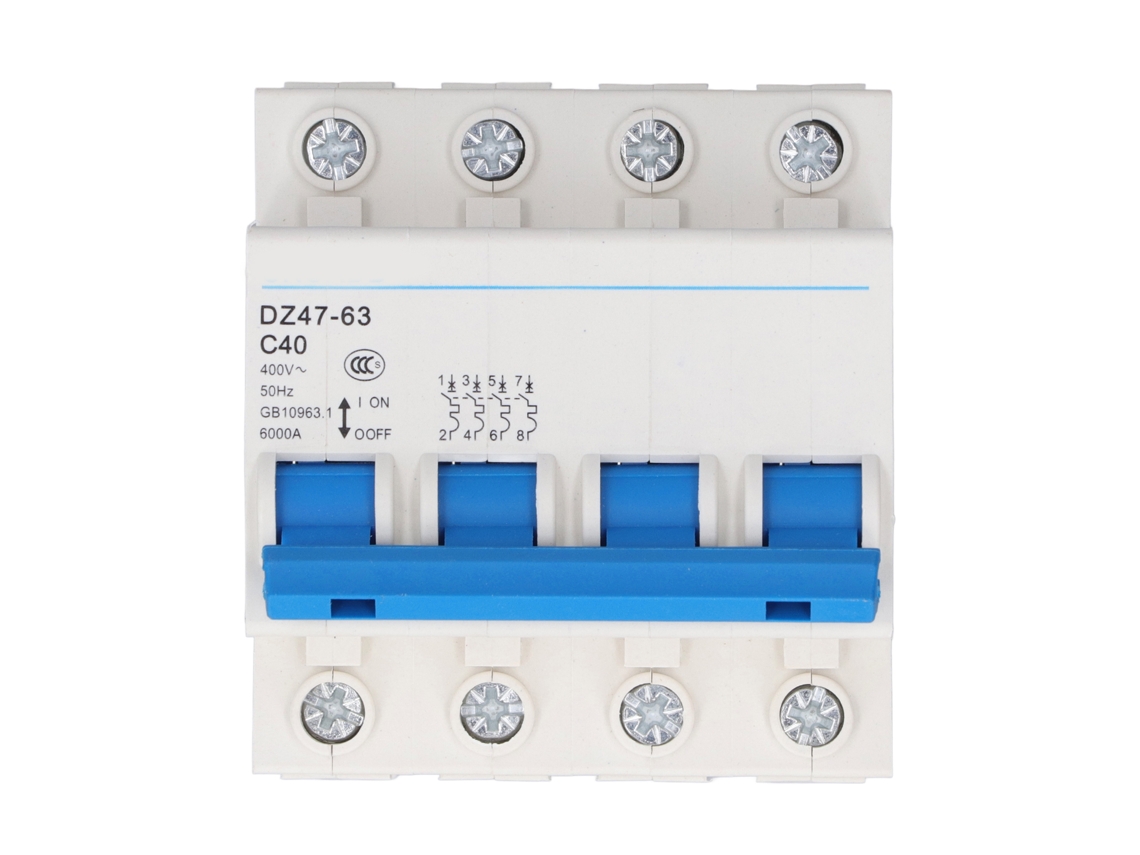 Interruptor de Circuito Miniatura 4p Montaje En Rail Din 400v 40a Protección Baja Tensión Dz47‑63 C40
