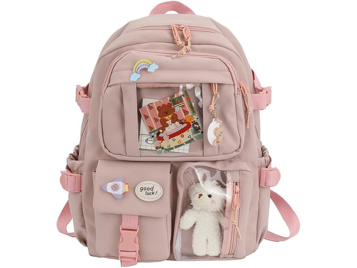 Mochila Leve E Espaçosa Para Meninas Do Ensino Médio Estilo Coreano Com Pingente Broche Fácil De