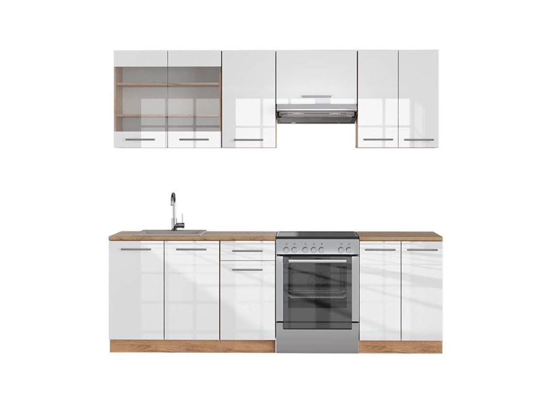 Cozinha Fame-Line, 240 cm sem bancada, branco brilhante/carvalho dourado, Vicco