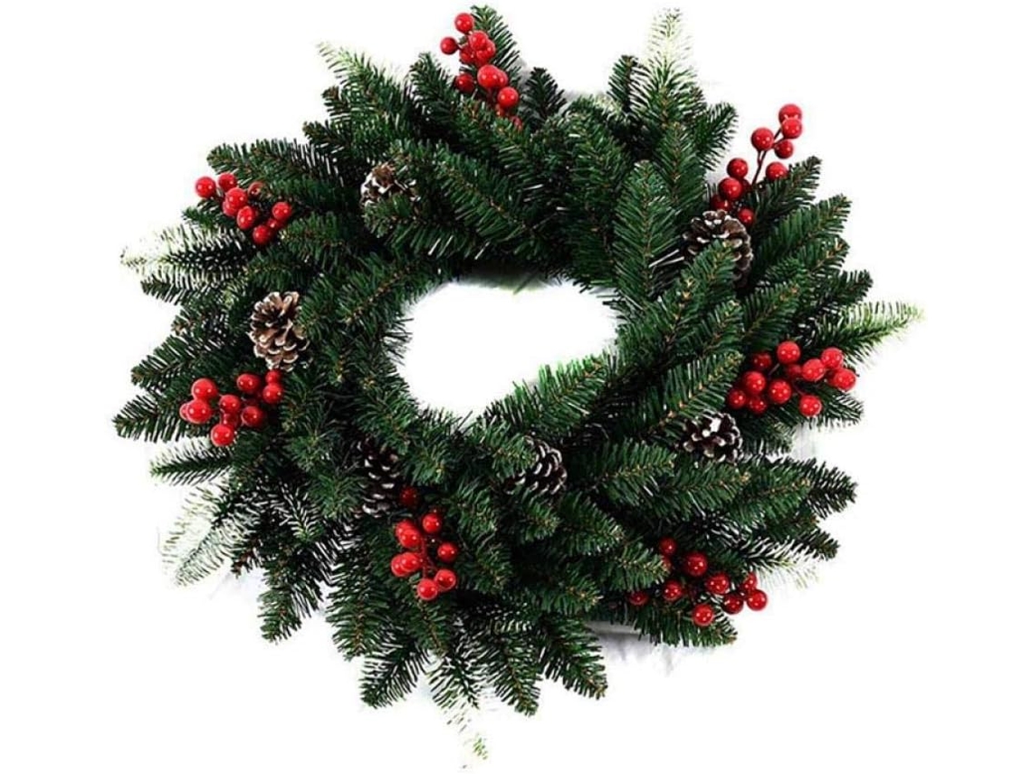 40cm Guirlande Porte Decoração Artificielle Berry Couronne Com Pendente Em Cone De Alfinete Decoração