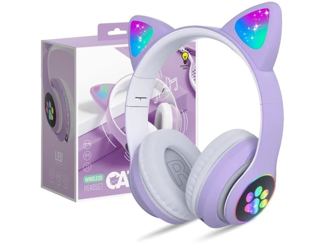 Fones de Ouvido Bluetooth Sem Fio para Crianças Marca Desconhecida Orelhas de Gato Fofas Roxo Bluetooth 5