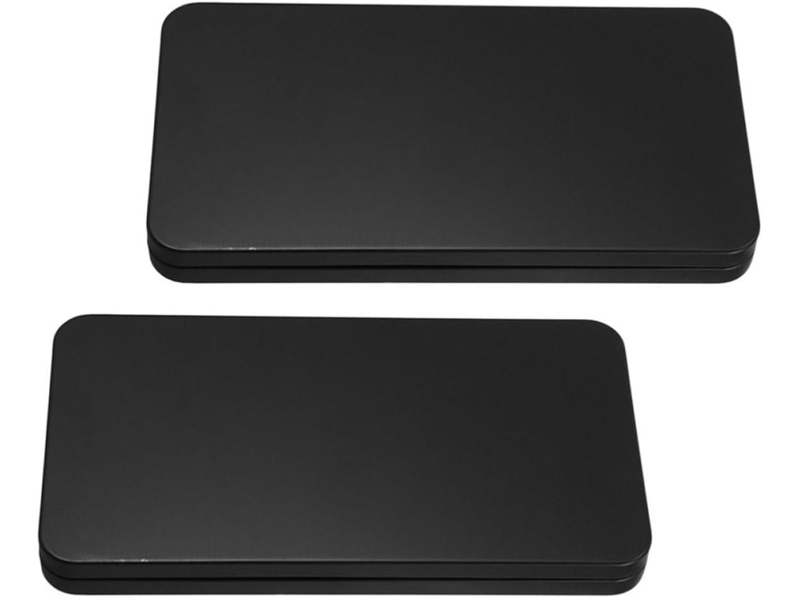 Caixa Retangular De Metal Preto Para 2 Moedas Com Tampa.