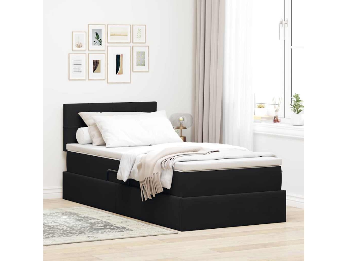 Vidaxl Cama Com Armazenamento Com Cabeceira Preto 90 X 190 Cm Veludo