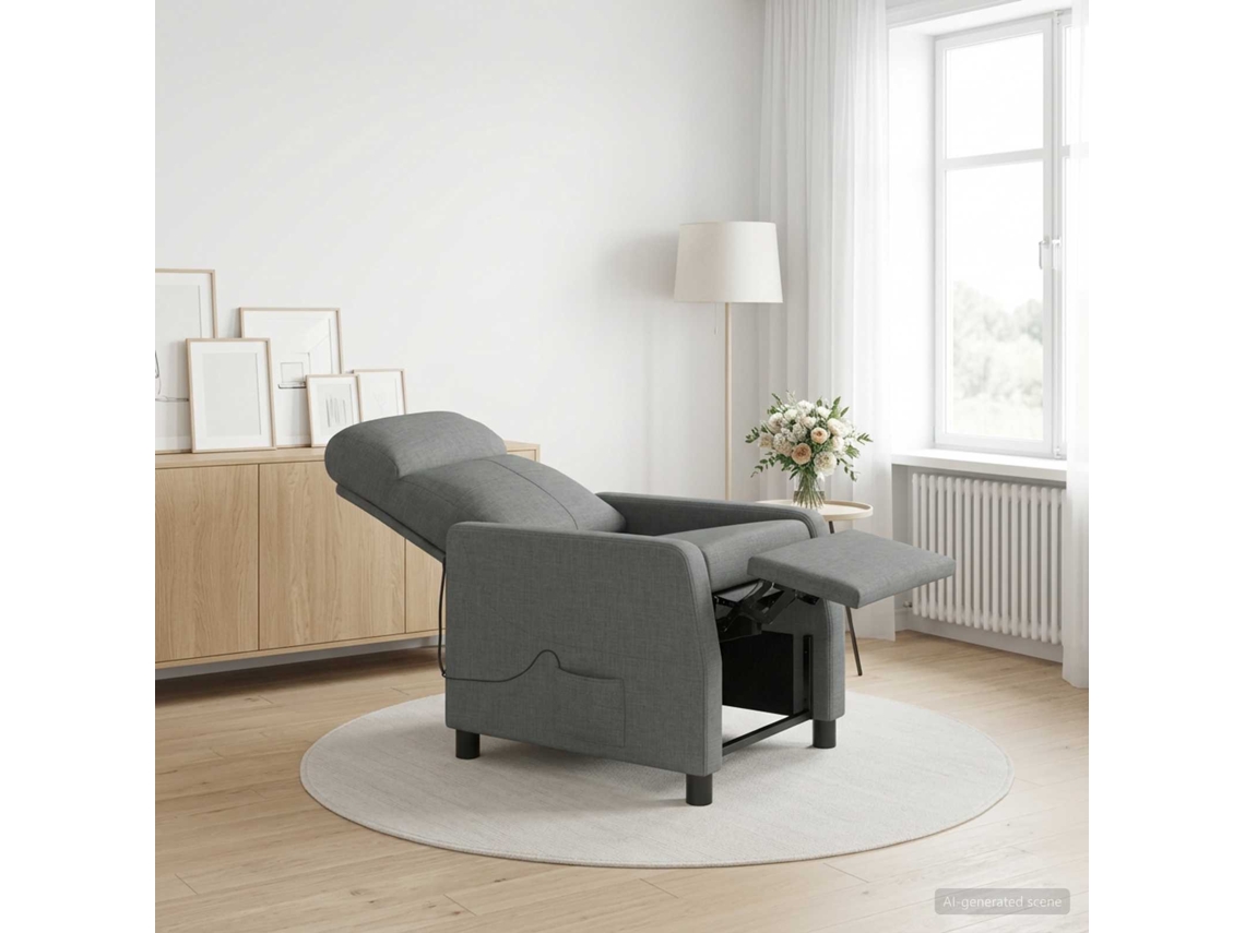 Vidaxl Recliner De Massagem Cinzento-escuro Tecido