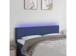 Vidaxl Cabeceira De Cama C/ Luzes Led Tecido 144x5x78/88 Cm Azul