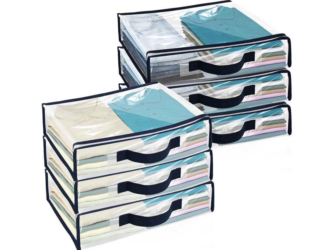Conjunto De 6 Sacos De Armazenamento Transparentes Com Alças Reforçadas Para Roupas, Cobertores, Suéteres, Lençóis, Edredons E Travesseiros